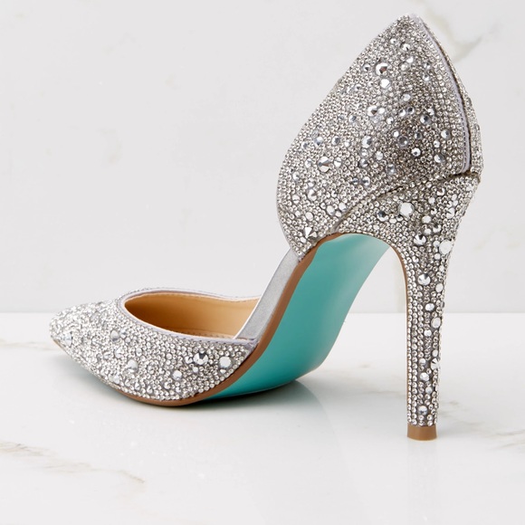 Betsey Johnson silver diamond rhinestone pump heel